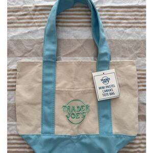 Trader Joe's NWT | mini teal blue & aqua green canvas tote purse shopping bag